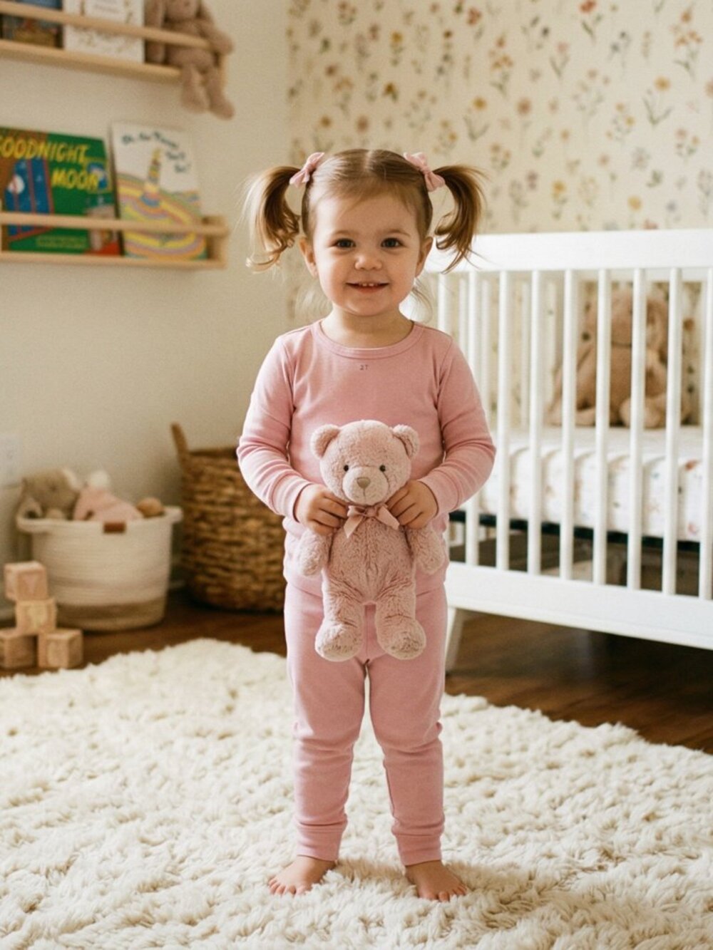 Toddler Girls 2T Solid Dusty Pink Ribbed Pajama Set - Long Sleeve PJs